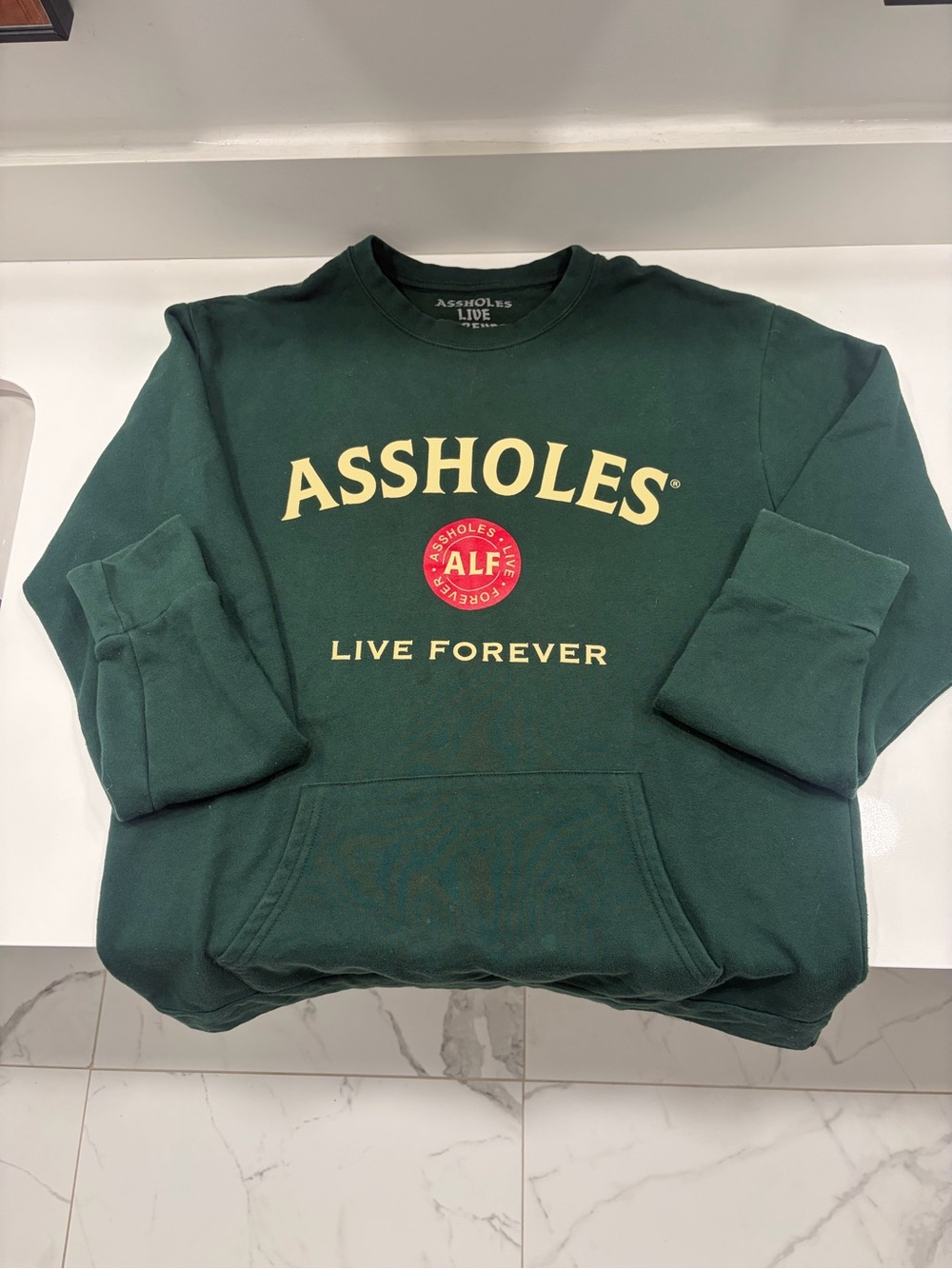 Assholes Live Forever Men's Forest Green Graphic Crewneck Sweatshirt